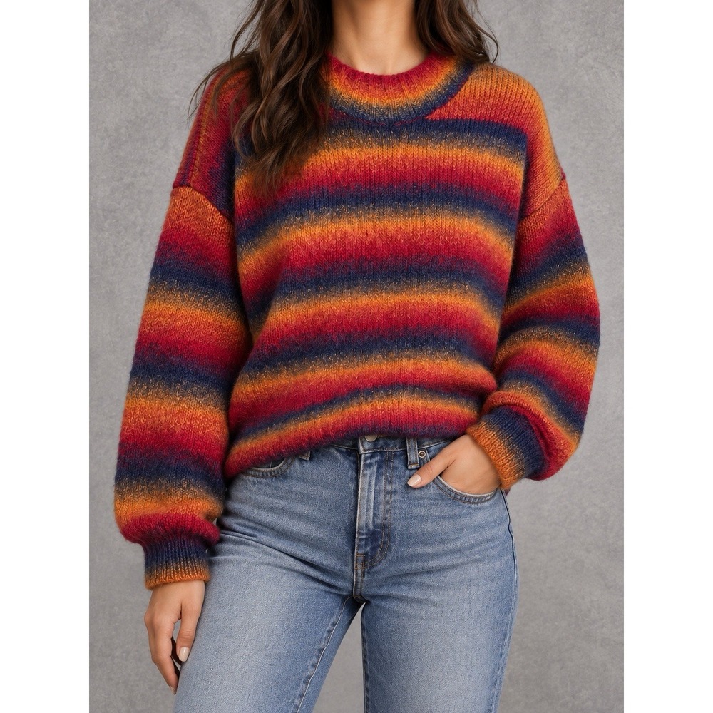Pistola Wool Mohair Blend Sweater Womens Medium Fuzzy Moody Chunky Striped